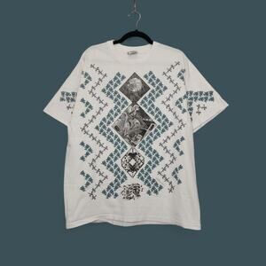 Vintage Andazia XL MC Escher Rare Double Sided Art All Over Print VTG White